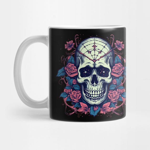 Dark Skull With Spider Webs and Flowers by TOKEBI